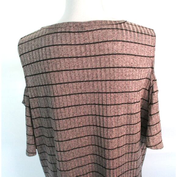 Apt. 9 Women's Tan Striped Peek A Boo Shoulder Short Sleeve  Shirt Size XL - Picture 7 of 11
